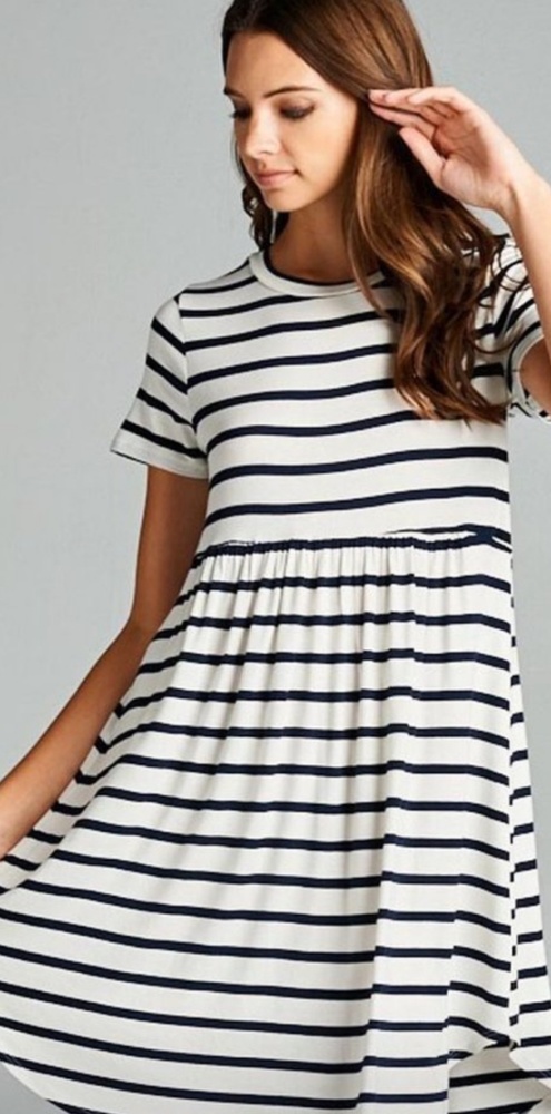 Women's buttery soft white and black striped dress